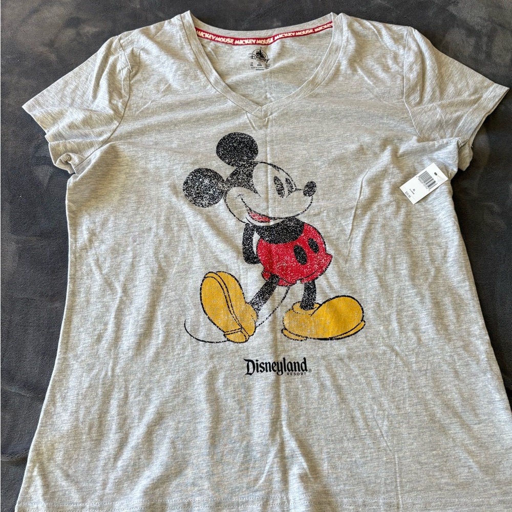 Disneyland Mickey Mouse Gray T-Shirt with Red and Yellow Accents